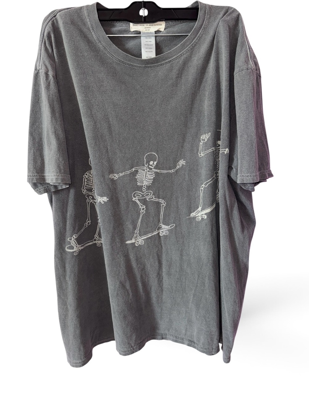 Project Social T Gray Short-Sleeve Tee with White Skateboard Skeleton Graphic